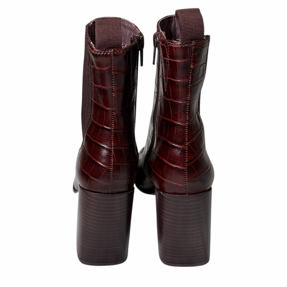 Deltan Mahogany Brown Crocodile Embossed Leather Block Heel Boots Size 7.5 - Picture 4 of 11